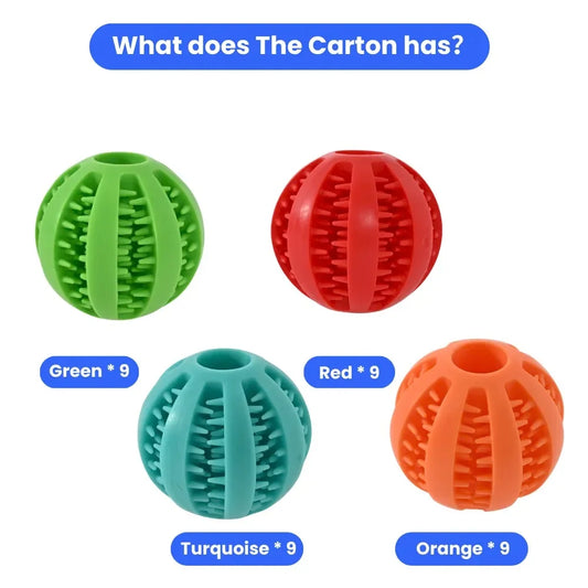 36PCS/Carton Dog Chew Ball Toys 4 Colors Mixed TPR Treat Dispensing Ball Teeth Cleaning Interactive Pet Toys for Dogs
