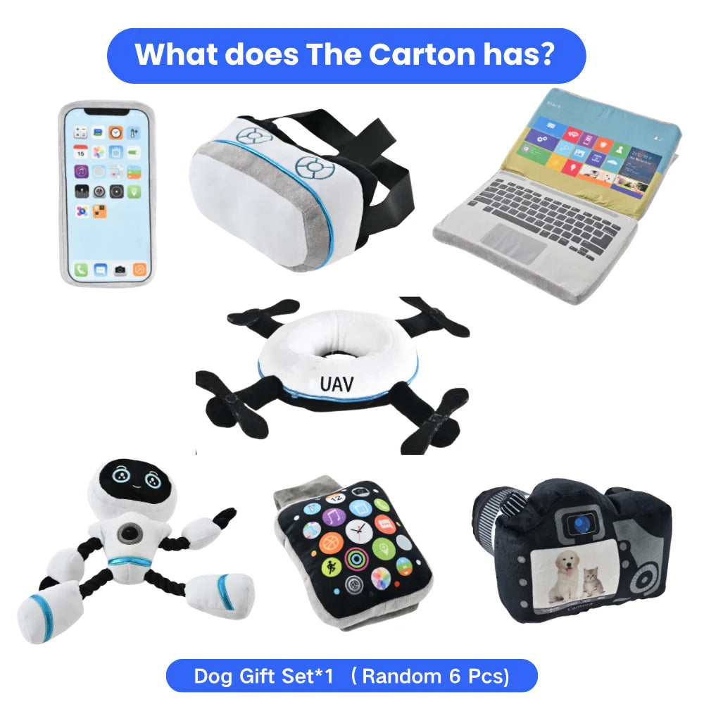 6PCS/Carton Random Designs Plush Dog Toys Funny Electronic Shape Squeaky Chew Toys Interactive Puppy Teething Toys for Dogs