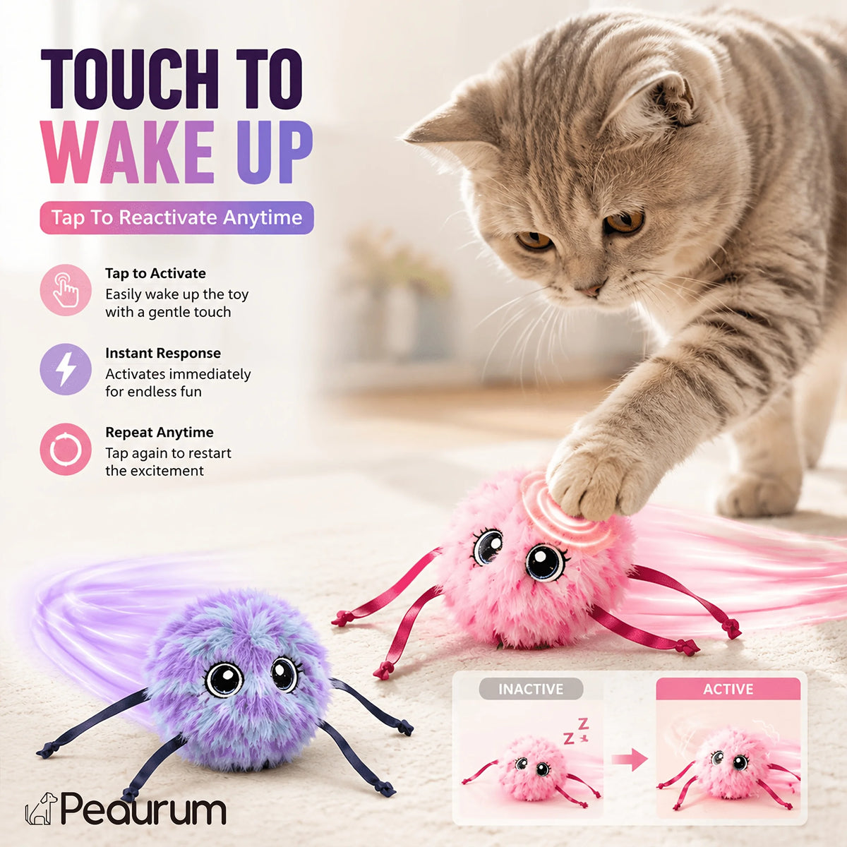 2PCS Interactive Smart Mouse Cat Toy With Motion Sensor, Realistic Sound & USB